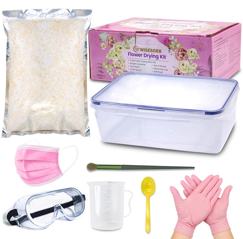 Wisesorb 5lbs Silica Gel Flower Drying, Reusable Flower Preservation Kits, Silica Sand Flower Drying Kits with Airtight Container, Gloves, Brush, Safety Goggles for DIY Wedding Bouquet Preservation - Image 1